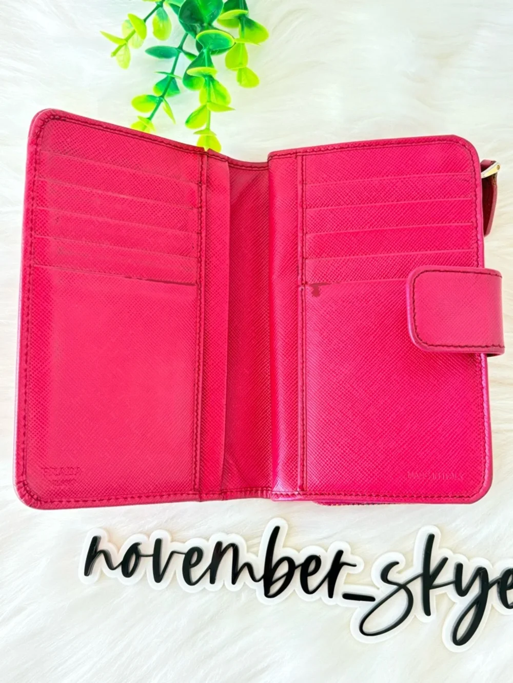 PRADA fuchsia Saffiano Leather Compact Wallet‎
